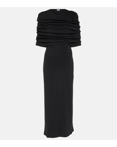 Loewe Cotton Ruched Cape Maxi Dress - Black