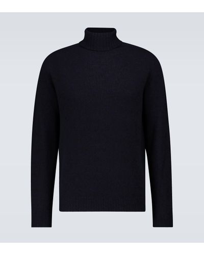 Sunspel Lambswool Turtleneck Jumper - Blue