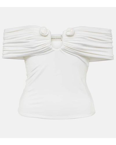 Magda Butrym Floral-applique Off-shoulder Jersey Top - White