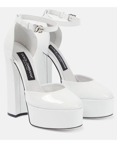 Dolce & Gabbana Sharon Patent Leather Platform Court Shoes - White