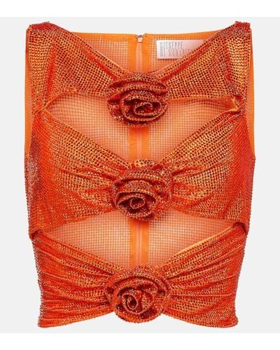 GIUSEPPE DI MORABITO Embellished Cutout Crop Top - Orange