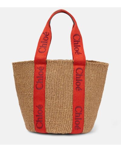 Chloé X Mifuko Woody Large Raffia Basket Bag - Red