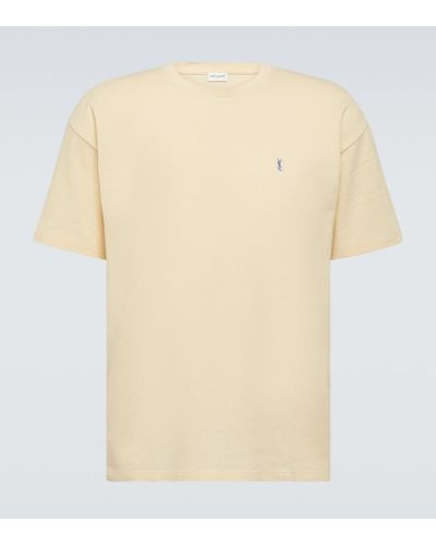 Saint Laurent T-shirt Cassandre in pique di misto cotone - Neutro