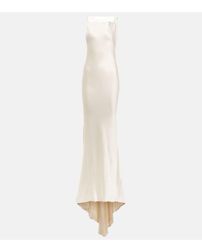 Maison Margiela Robe longue en satin à design à une épaule - Blanc