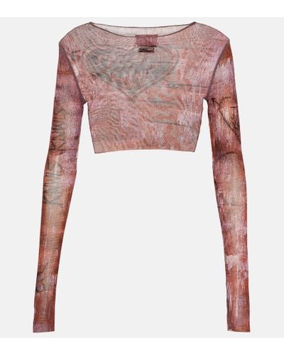 Jean Paul Gaultier X KNWLS Bedrucktes Cropped-Top aus Mesh - Pink
