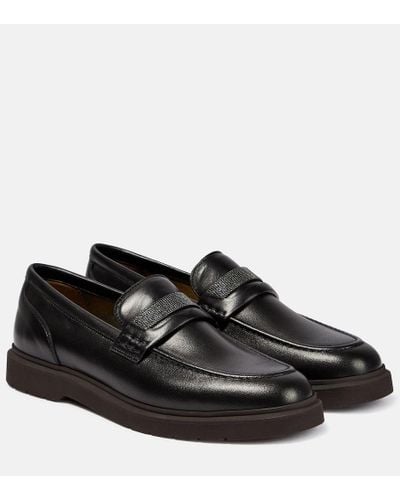 Brunello Cucinelli Monili-embellished Leather Loafers - Black