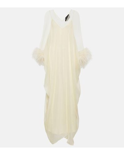 ‎Taller Marmo Robe longue en soie a plumes - Blanc