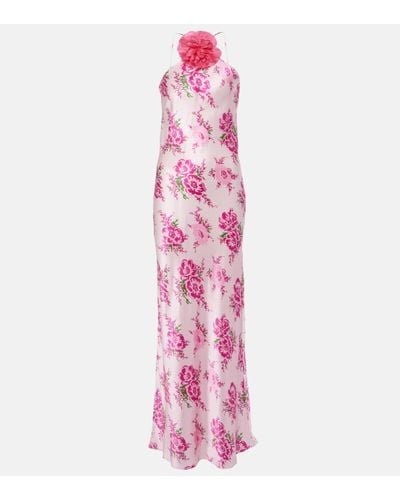 Rodarte Floral-applique Silk Maxi Dress - Pink
