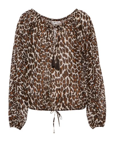 Tory Burch Leopard Printed Cotton And Silk Blouse - Brown