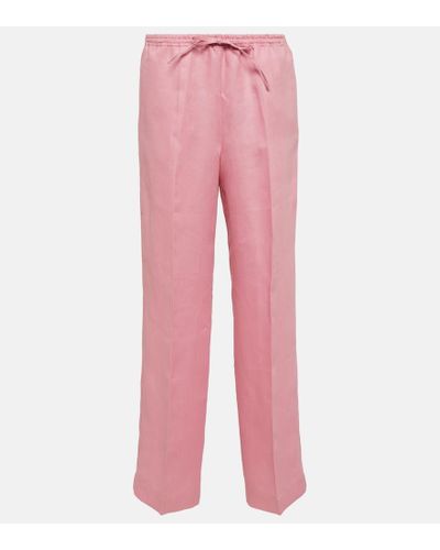 Asceno Aurelia Straight Linen Pants - Pink