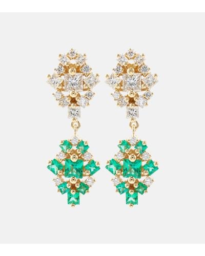 Suzanne Kalan La Fantaisie 18kt Gold Drop Earrings With Diamonds And Emeralds - White