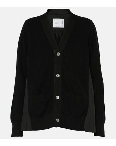 Sacai Cardigan in cotone con scollo a V - Nero