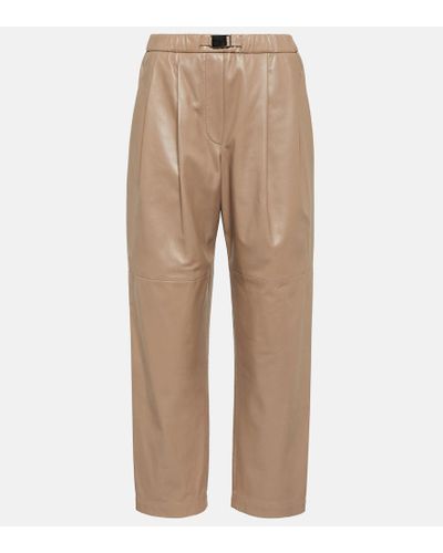 Brunello Cucinelli Mid-Rise-Hose aus Leder - Natur