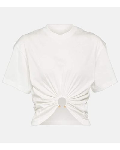 Rabanne Embellished Cotton Jersey Crop Top - White
