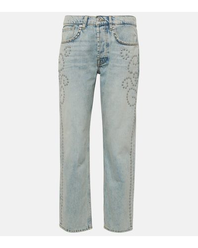 7 For All Mankind Trucker Studded Straight Jeans - Blue