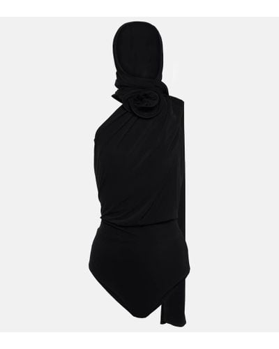 Magda Butrym Hooded One-shoulder Bodysuit - Black