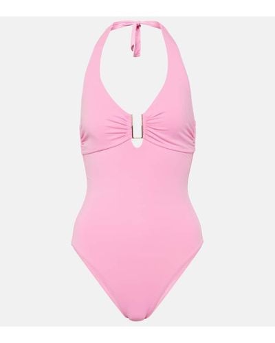 Melissa Odabash Banador Tampa con cuello halter - Rosa