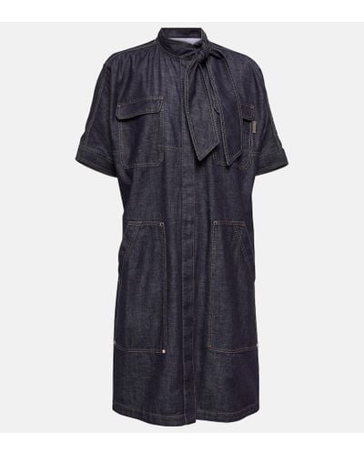 Brunello Cucinelli Abito in denim con fiocco - Blu