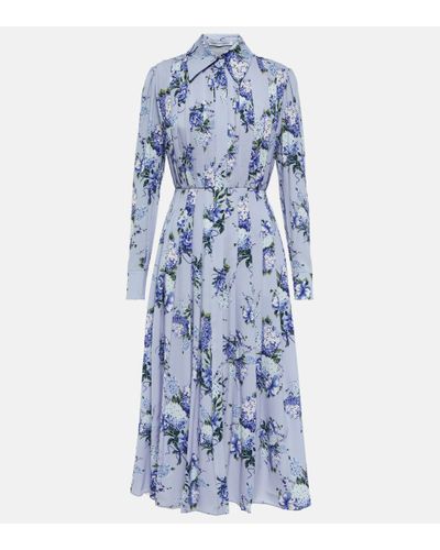 Emilia Wickstead Anatola Pleated Floral Midi Dress - Blue