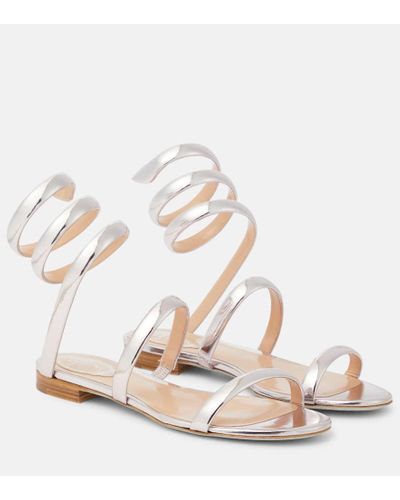 Rene Caovilla Cleo Mirrored Leather Sandals - White