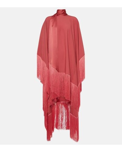 ‎Taller Marmo Mrs Ross Phoenix Fringed Crepe-de-chine Gown - Red