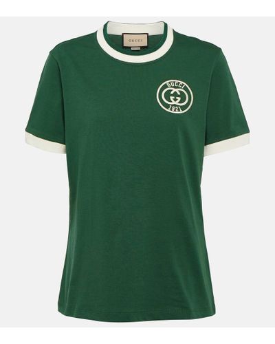 Gucci Besticktes T-Shirt aus Baumwolle - Grün