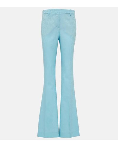 Versace Allover Flared Wool Trousers - Blue