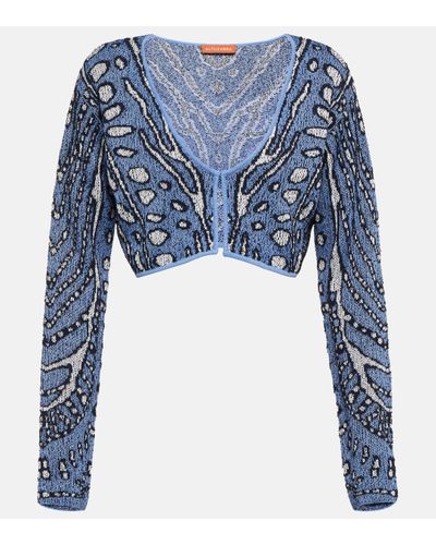 Altuzarra Damisi Jacquard Knit Cropped Cardigan - Blue