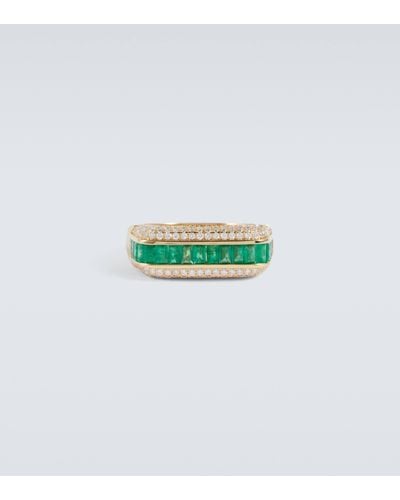 Rainbow K 18kt Gold Ring With Emeralds And Diamonds - Green