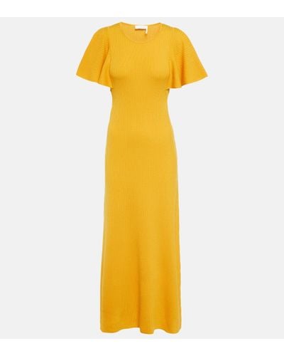 Chloé Chloe Ribbed-knit Wool Midi Dress - Yellow