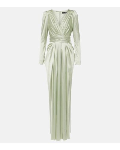 Dolce & Gabbana Gathered Front-slit Silk-blend Gown - Green