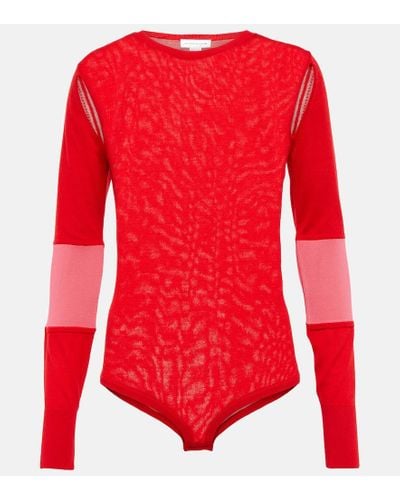 Victoria Beckham Cut-out Wool-blend Bodysuit - Red
