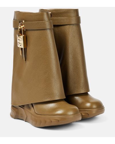Givenchy Shark Lock Leather Ankle Boots - Green