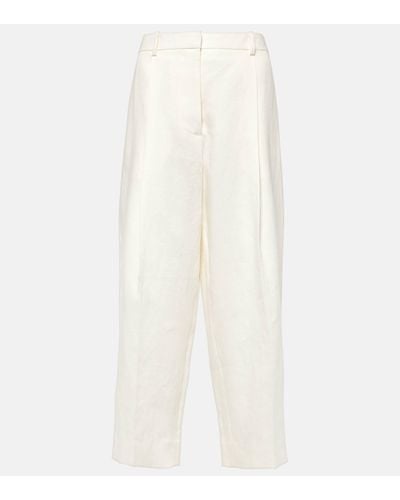 The Row Tonnie Cropped Linen Straight Trousers - White