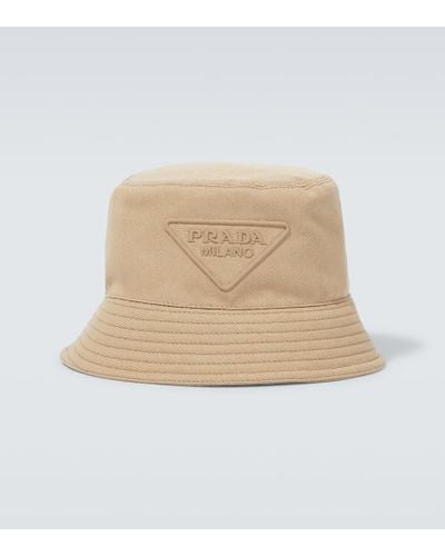 Prada Cappello da pescatore in cotone con logo - Neutro