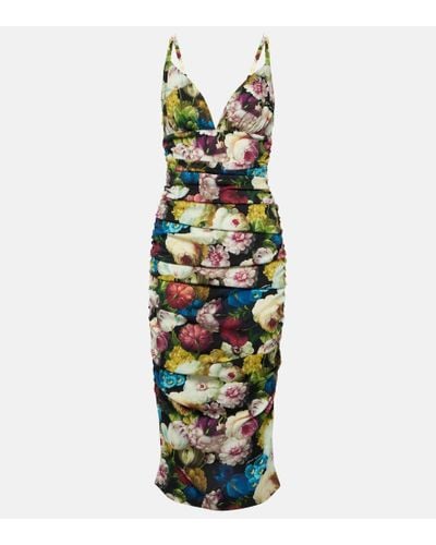 Dolce & Gabbana Floral Silk-Blend Charmeuse Midi Dress - Metallic