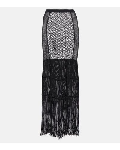 Khaite Crochet-knit Fringe-trimmed Maxi Skirt - Grey