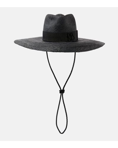 Ruslan Baginskiy Leather-trimmed Straw Sun Hat - Black