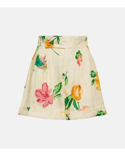 ALÉMAIS Shorts de lino floral con tiro alto - Neutro