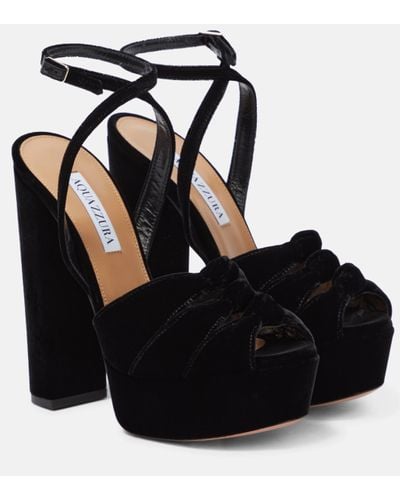 Aquazzura Mira Velvet Platform Sandals - Black