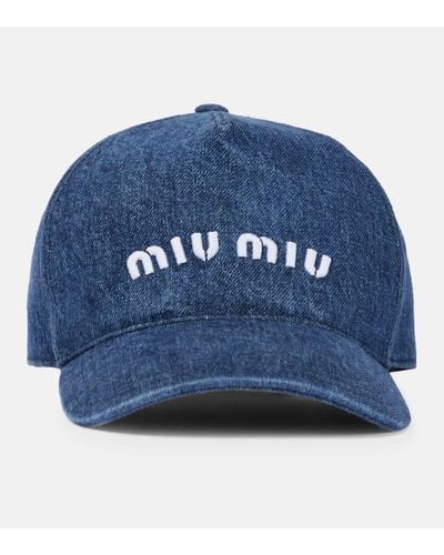 Miu Miu Cappello da baseball in denim con logo - Blu