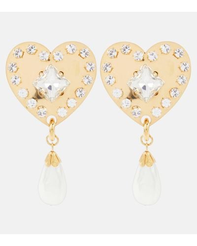 Alessandra Rich Embellished Faux Pearl Clip-on Earrings - Metallic