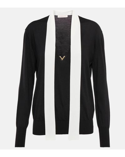 Valentino Vgold Tie-neck Virgin Wool Jumper - Black