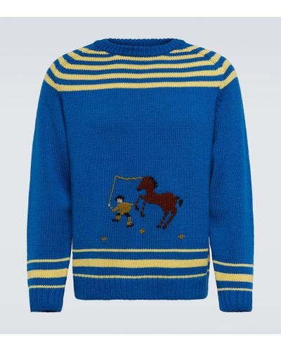 Bode Pony Lasso Wool-blend Sweater - Blue
