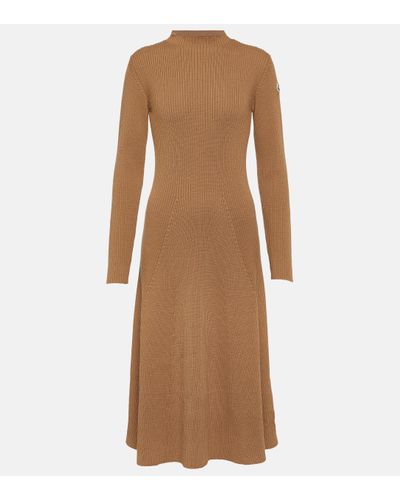 Moncler Ribbed-knit Wool-blend Midi Dress - Brown