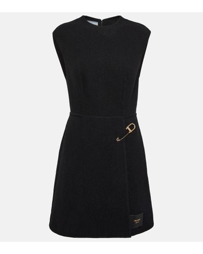 Prada Vestido corto de lana adornado - Negro