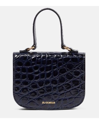 Jil Sander Sac Mini en cuir embosse - Bleu