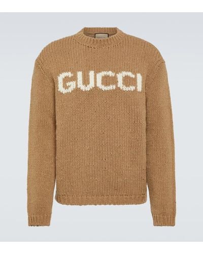 Gucci Logo Wool Crewneck Sweater - Brown