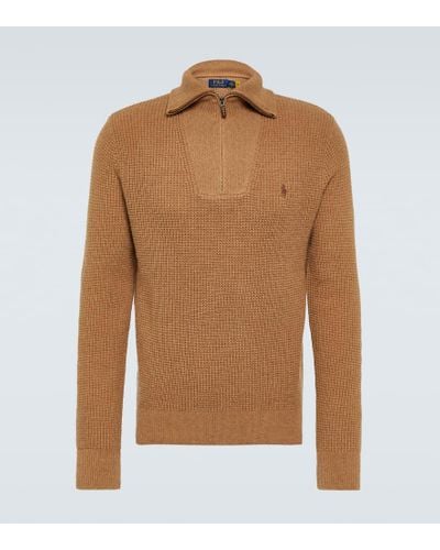 Polo Ralph Lauren Wool And Cotton Half-zip Sweater - Brown