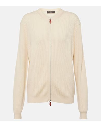 Loro Piana Leather-trimmed Cashmere And Silk Cardigan - Natural